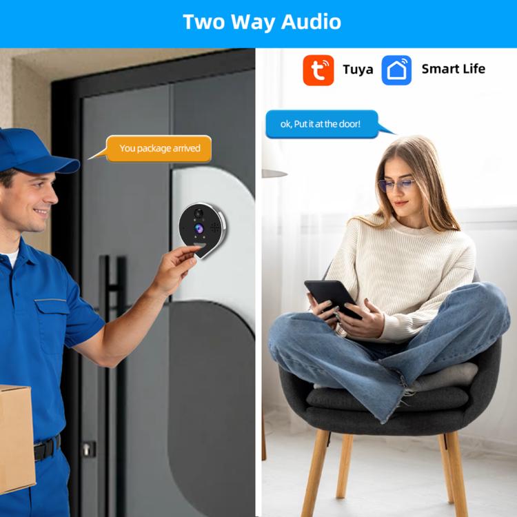 WiFi video doorbell camera with two-way audio features on smartphone app