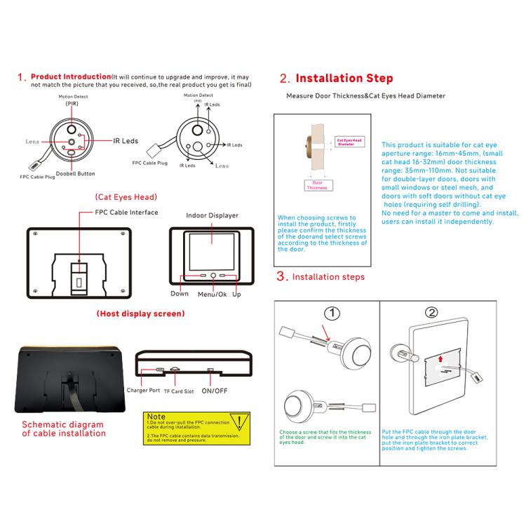 RH-TPD08 720P 2.8 inch Display Electronic Peephole 2.4G Wireless Video Doorbell
