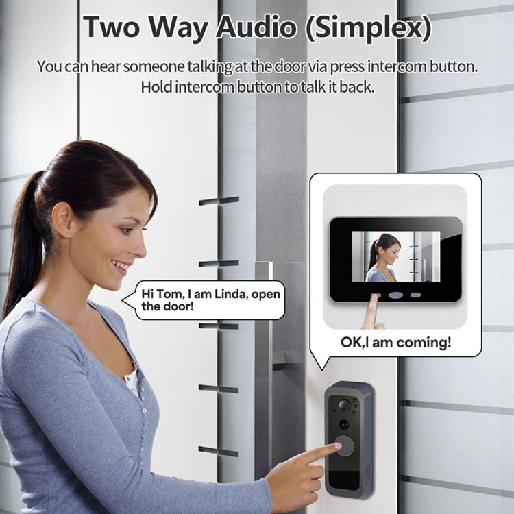 RH-TPD10-W 4 inch IPS Screen Tuya Smart Two-Way Audio Intercom WiFi Video Doorbell