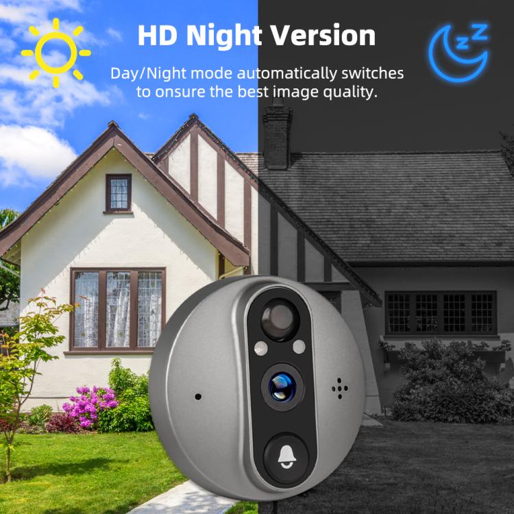 Gray outdoor video doorbell camera with dual lenses and bell button on mounting plate