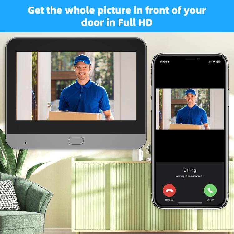 Indoor doorbell monitor with screen and outdoor camera plus smartphone call preview