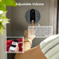 Mounted gray video doorbell camera with volume adjustment indicator graphic