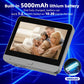 Gray smart doorbell monitor with battery-powered family video on screen