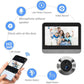 Smart doorbell with built-in screen showing video, plus camera module view