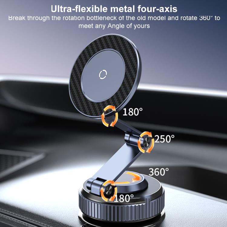 360-degree rotating car phone holder with carbon-fiber magnetic pad on base