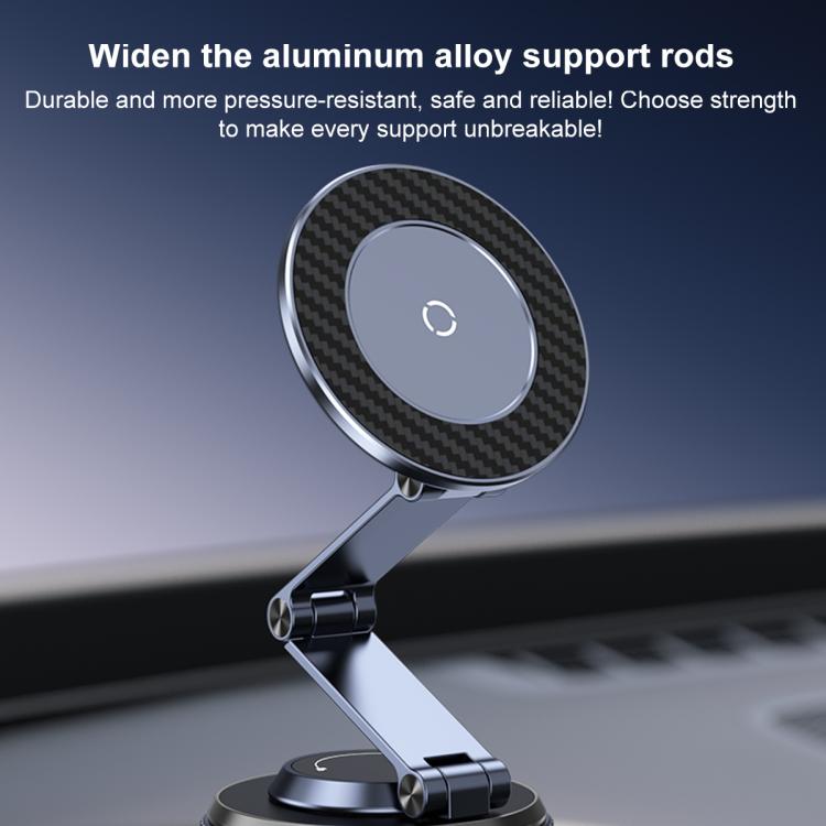 Car magnetic phone holder with carbon-fiber top pad and adjustable metal arm
