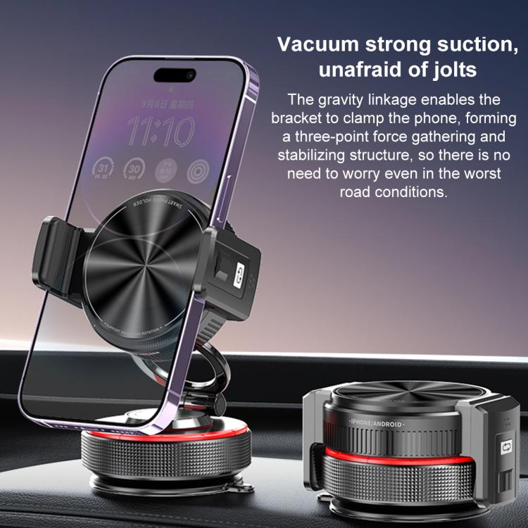 Car phone holder with clamp mount and vacuum suction base, black cradle for phones