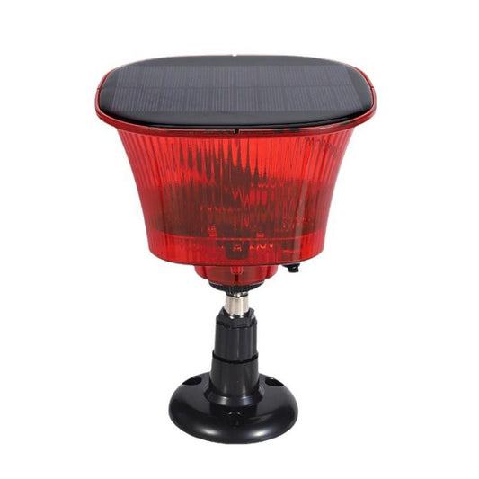 Red translucent solar animal repellent light with black pedestal stand