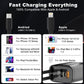 Onten car charger with dual ports and retractable connector, black body with orange USB-A