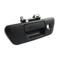 Black rear door handle with round mounting hole and rectangular recess