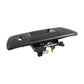 Rear door handle with internal switch mount and black cover, angled view
