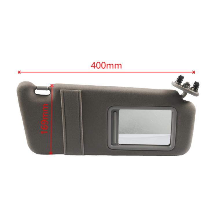 Gray right car sun visor, 400mm x 169mm size markings, vanity mirror