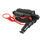 Fuel tank door lock actuator with black body, red wire loop, and mounting pins