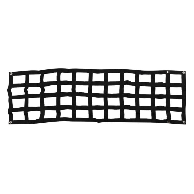 Black tailgate cargo net with square grid and metal grommet corners