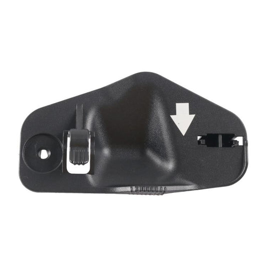 Black plastic hood support rod clip with mounting hole and spring latch