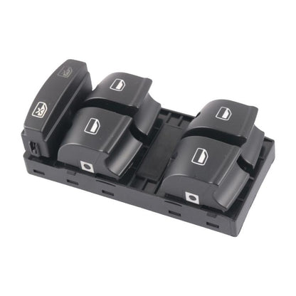 Power window control switch panel with four rocker buttons, dark gray plastic