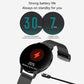 Black round smartwatch with mesh strap and low-battery display