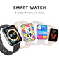 QS09 smart watch with slim rectangular screens and bands in dark gray, pink, and silver