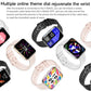 Smart watches with colorful digital faces and black, white, and pink bands