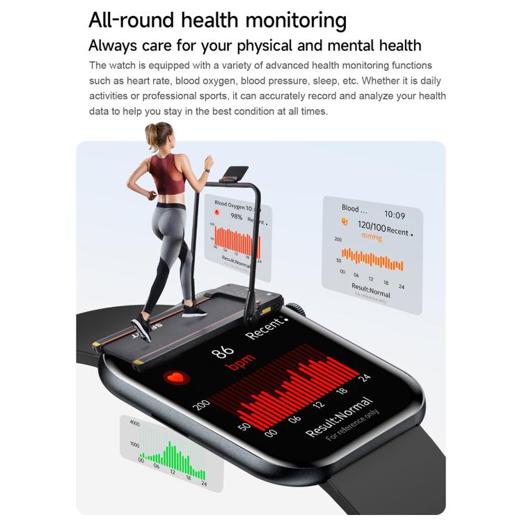 Smart watch displaying heart rate and health data on a large screen