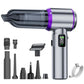 Silver cordless handheld vacuum cleaner with purple accent ring and handheld LED display