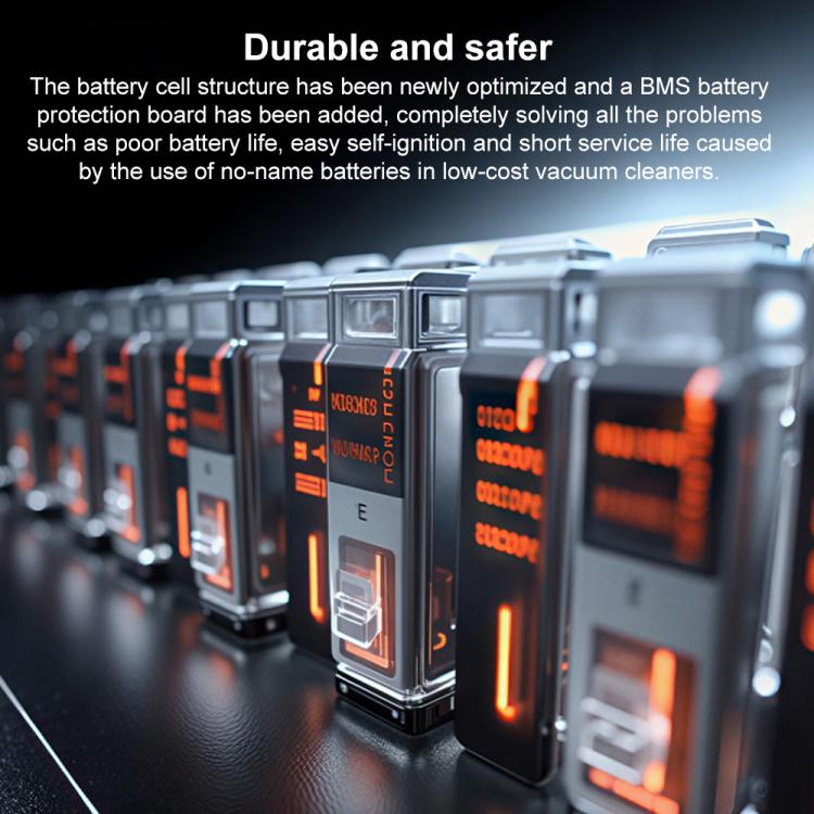 Vacuum battery pack cells with glowing indicator panels inside the housing