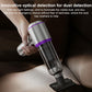 Cordless handheld vacuum cleaner with purple accent band and floor nozzle, silver metal body