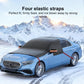 Black windshield snow cover with four elastic straps and orange corner tabs