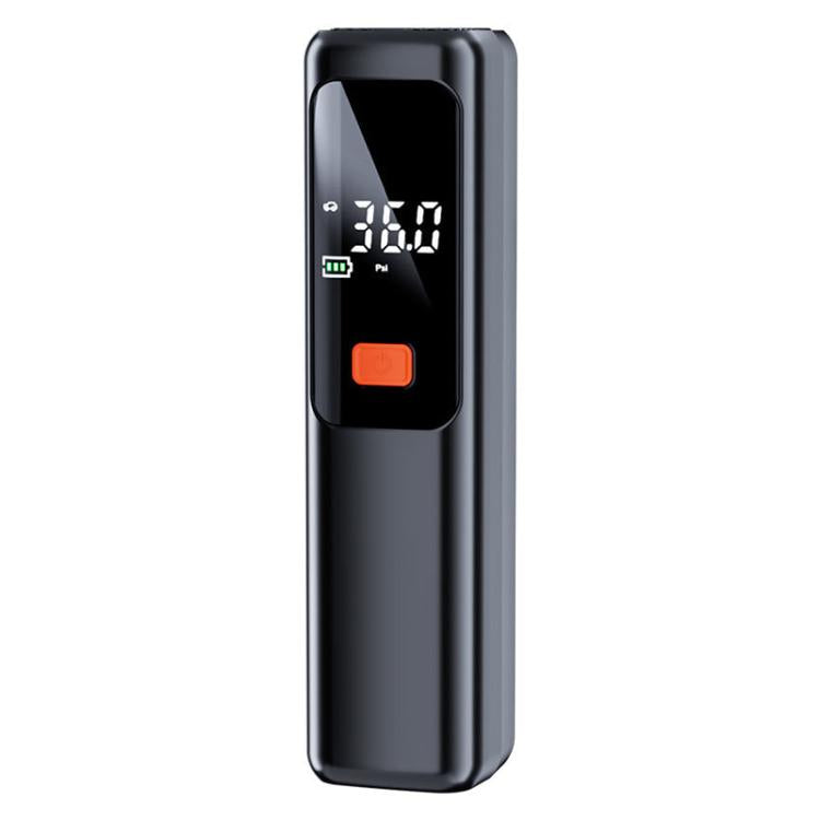 Portable black air pump with digital display and orange control button