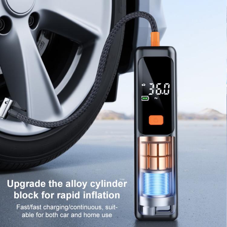 Black tire inflator with connected hose and digital pressure display