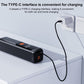 Black air pump with Type-C charging port and connected cable