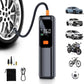 Black portable tire inflator with digital display and included nozzle accessories