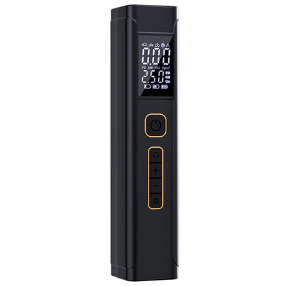 Black portable electric car air pump with dual digital display and control buttons