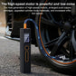 Portable electric car air pump with dual display and orange-tipped inflation hose