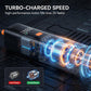 Electric air pump with digital display and orange button, black housing
