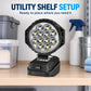 Round black LED work light on compact base with multi-LED head.