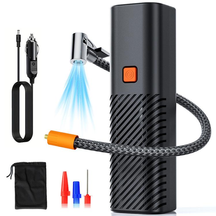 Portable wired car inflator pump kit with power cord and nozzle attachments
