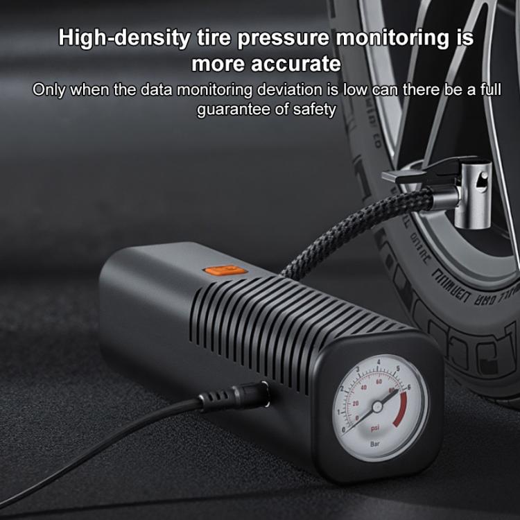 Wired tire pressure inflator pump with connected hose and analog gauge