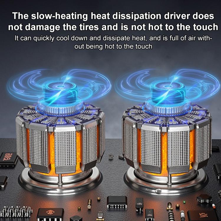 Inflator pump heating modules with glowing blue airflow cooling vents