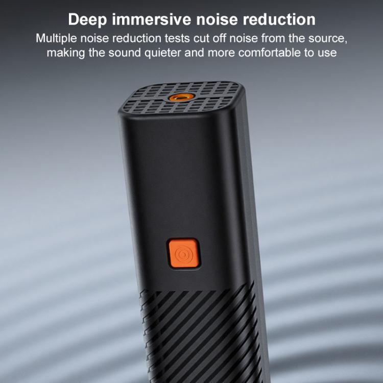 Black portable wired air inflator pump with orange power button and vented base