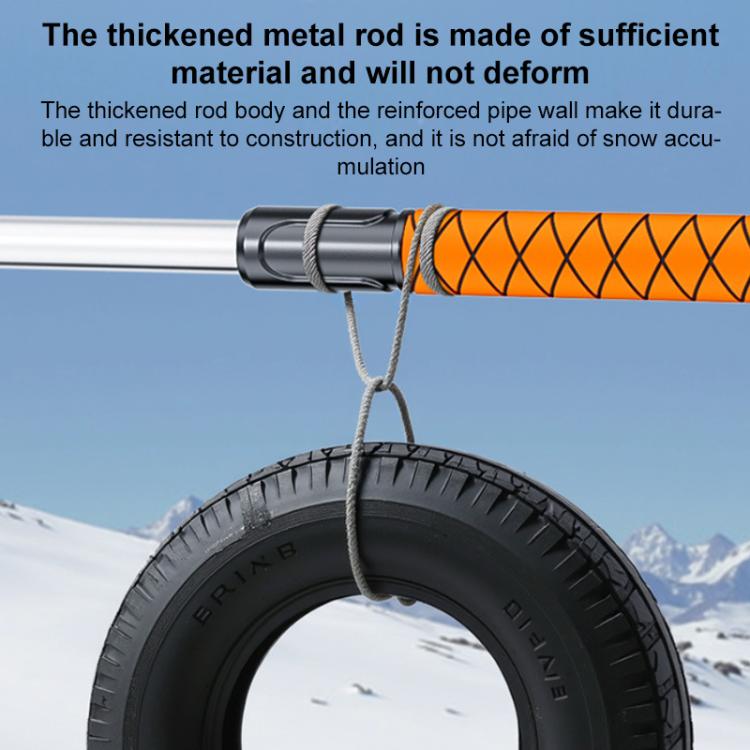 Orange textured grip and reinforced metal rod with hanging cord for storage