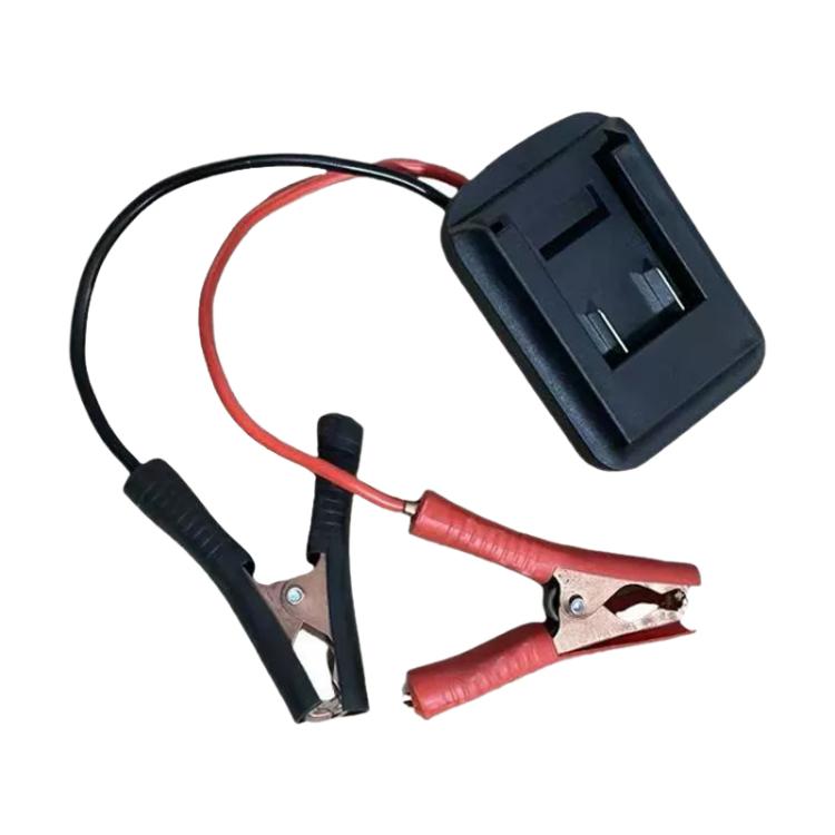 Lithium battery emergency starter power supply with red clamps and black cables