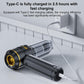Black handheld car vacuum cleaner charging with Type-C cable and visible charging port