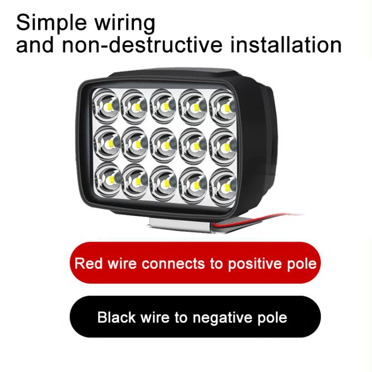Black LED spotlight with exposed red and black wire leads for wiring.