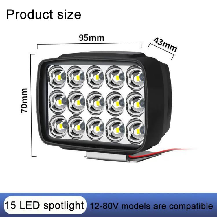 Black LED spotlight with front LED array; size 95mm x 70mm x 43mm.