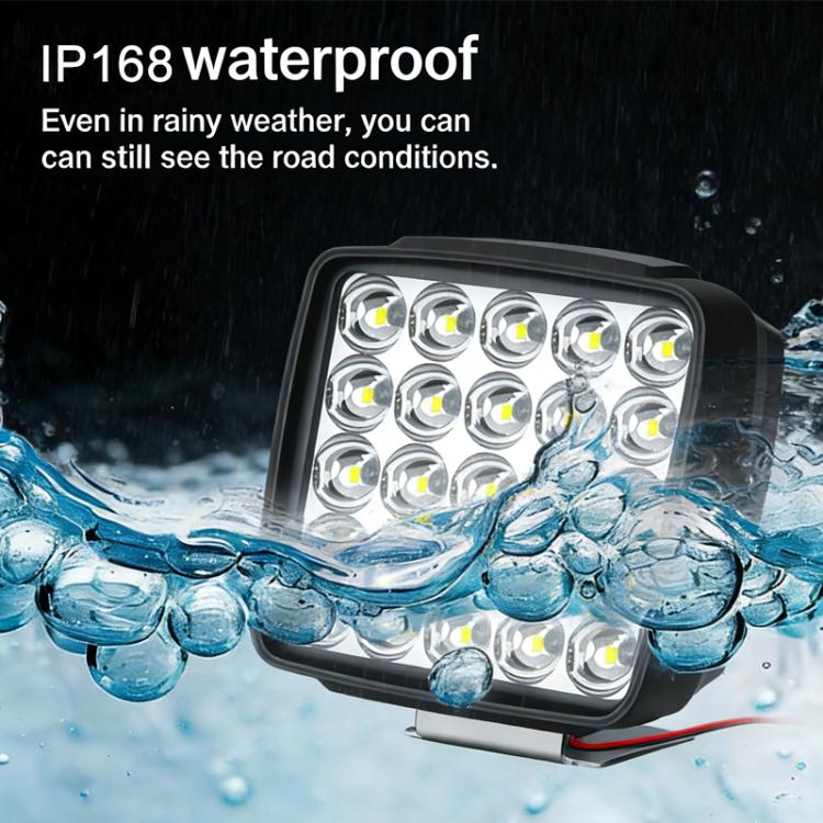 Black waterproof-style LED spotlight with front LED array and red/black wire leads.