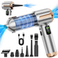 Handheld car vacuum cleaner with transparent dust bin, gold nozzle, and included tool heads