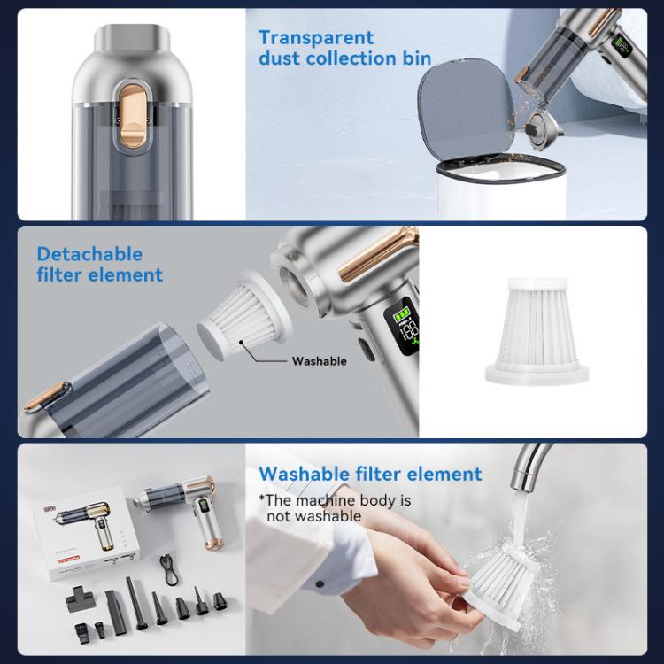 Handheld vacuum cleaner with transparent dust collection bin and washable filter components