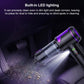 Handheld vacuum cleaner with built-in LED light glow and purple accent trim