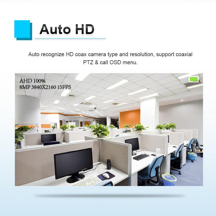CCTV tester auto-recognize feature panel with blue handheld device